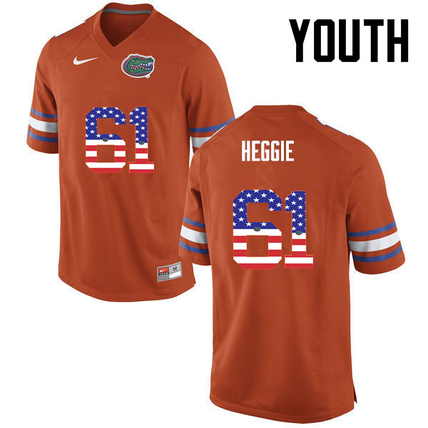 Youth Florida Gators #61 Brett Heggie College Football USA Flag Fashion Jerseys-Orange